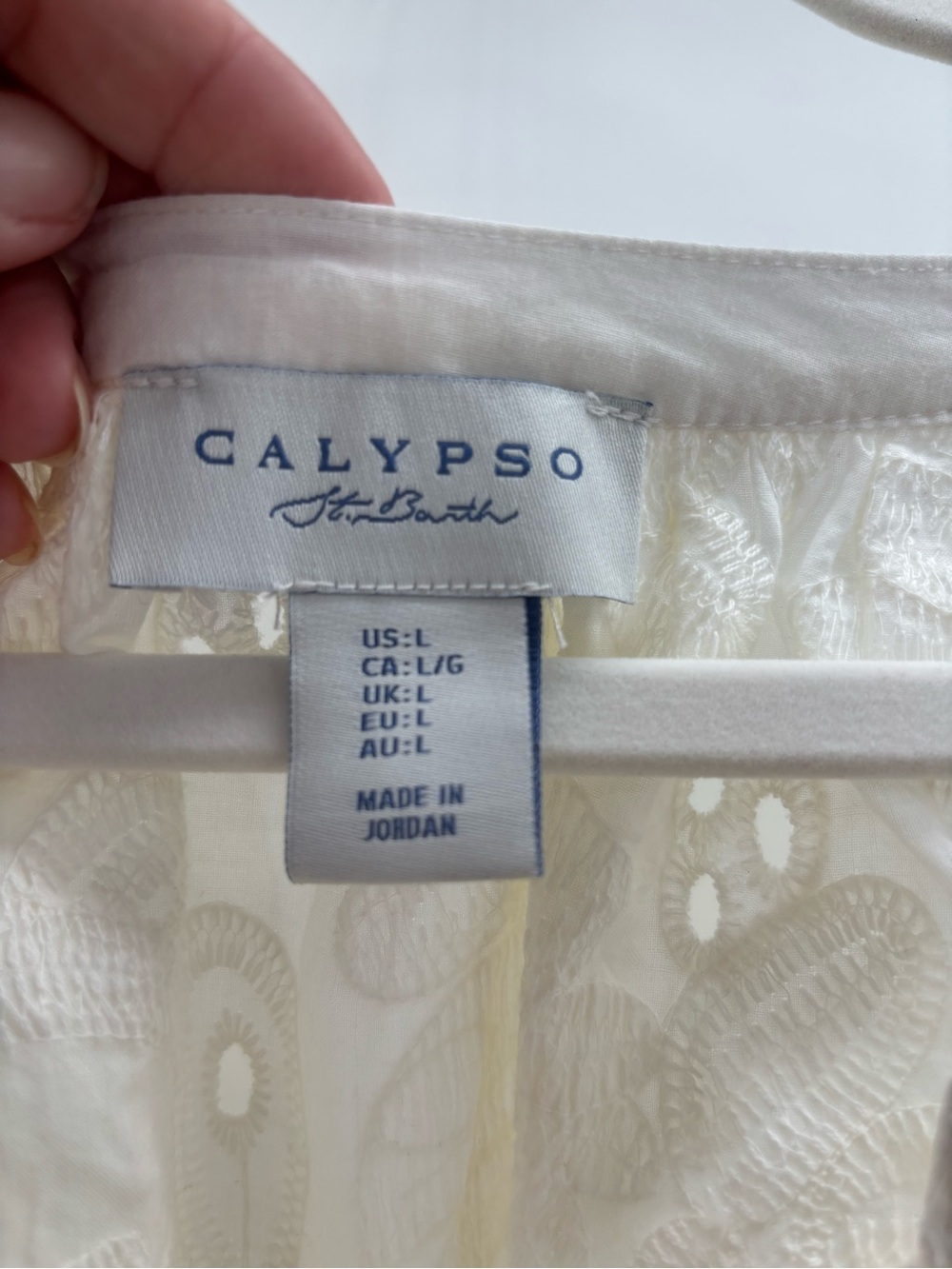 Calypso St. Barth Cream Eyelet Button-Front Puff Sleeve Top Size Large - Picture 2 of 6
